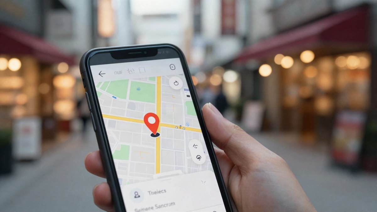 スマートフォンで店舗の場所を調べている様子